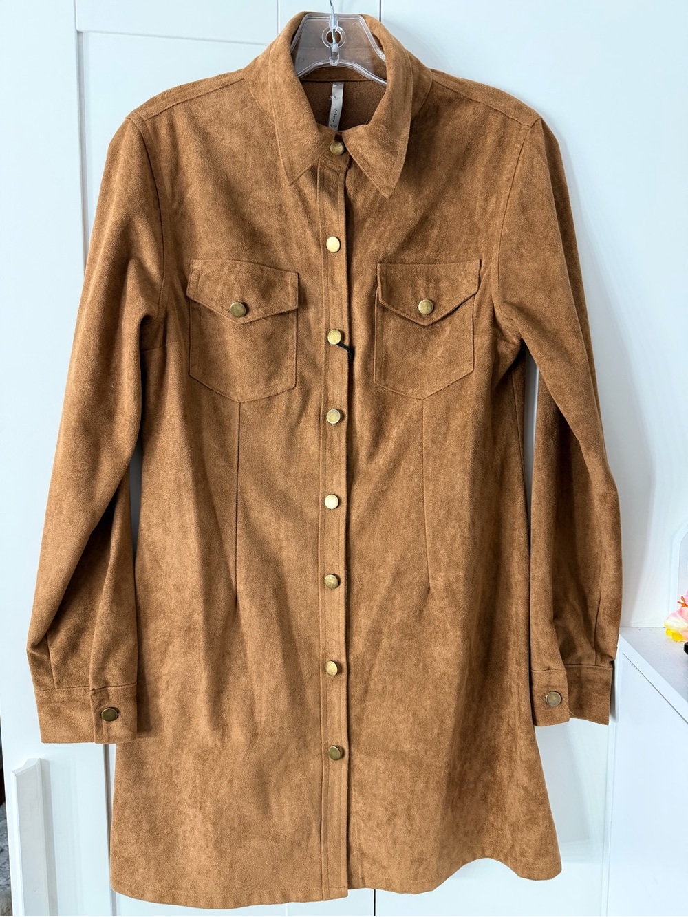 Mono B Tan Suede-Look Trench Shirt Coat